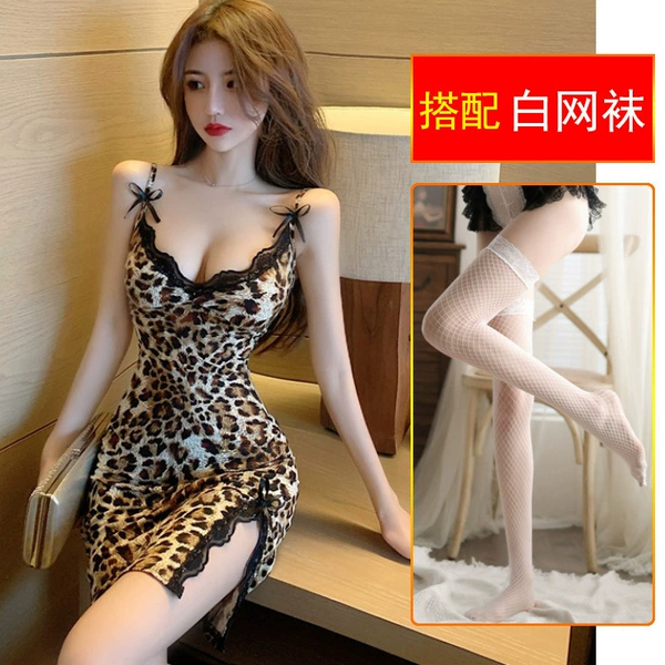 Leopard print+white net socks