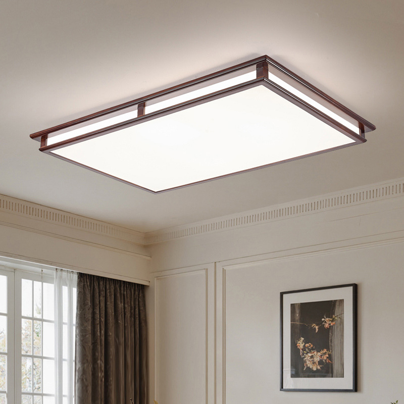 Madera sólida nueva china sala de estar rectangular luz de techo atmósfera moderna china color nuez lámpara de dormitorio 667L