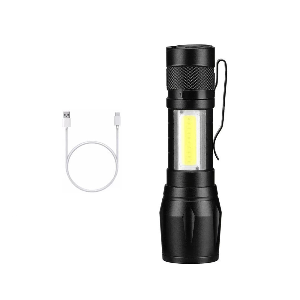 Mini linterna pequeña de luz fuerte Luz lateral portátil COB Linterna pequeña de enfoque telescópico Luz fuerte linterna LED para exteriores transfronteriza