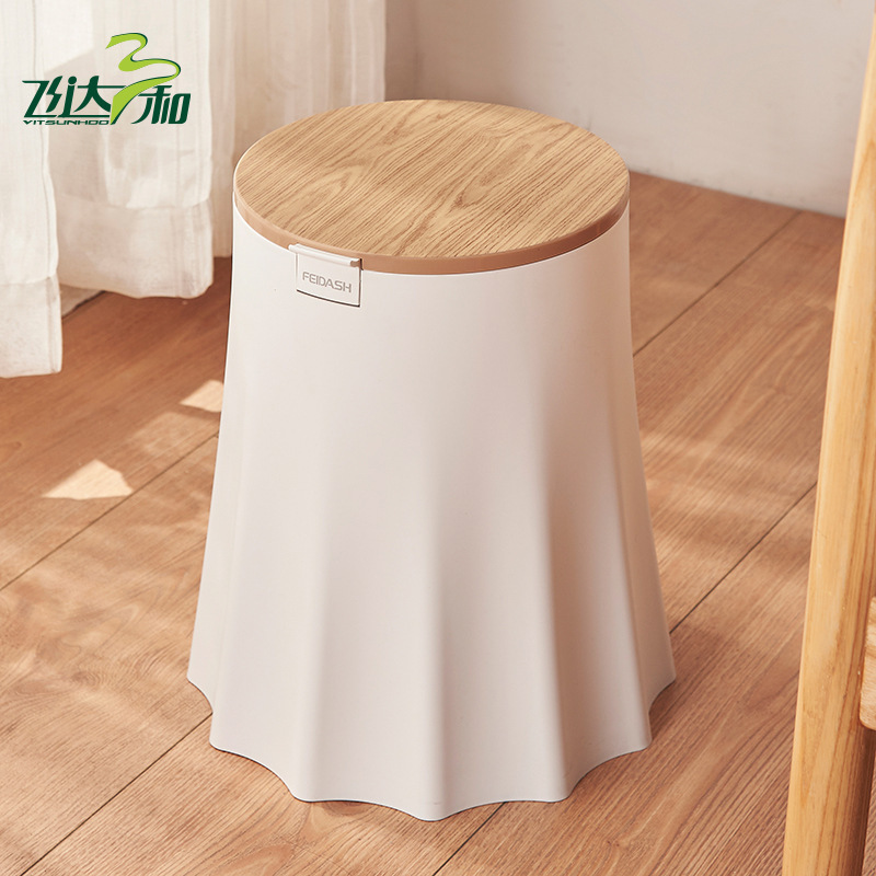 Strictly Selected Net Mangrove Art Trash Bin Wide Bottom Round Imitation Wood Grain Plastic Cover Plastic Storage Barrel Household Bedroom Waste Paper Basket