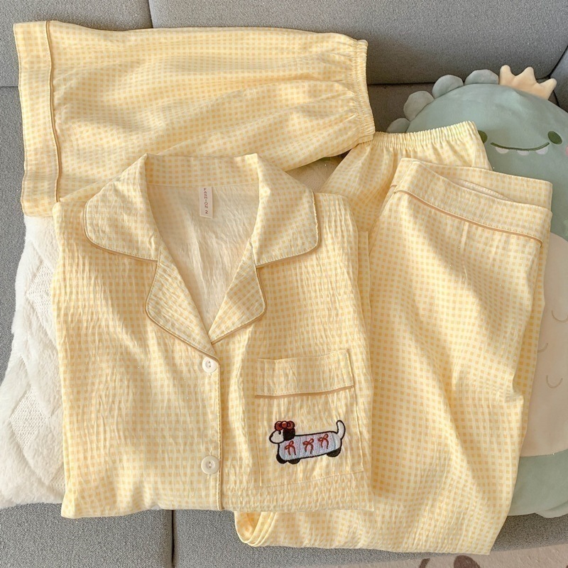 Yunduo cotton-j2834 # Plaid dachshund three-piece set / M code [recommended 37.5-50kg ]
