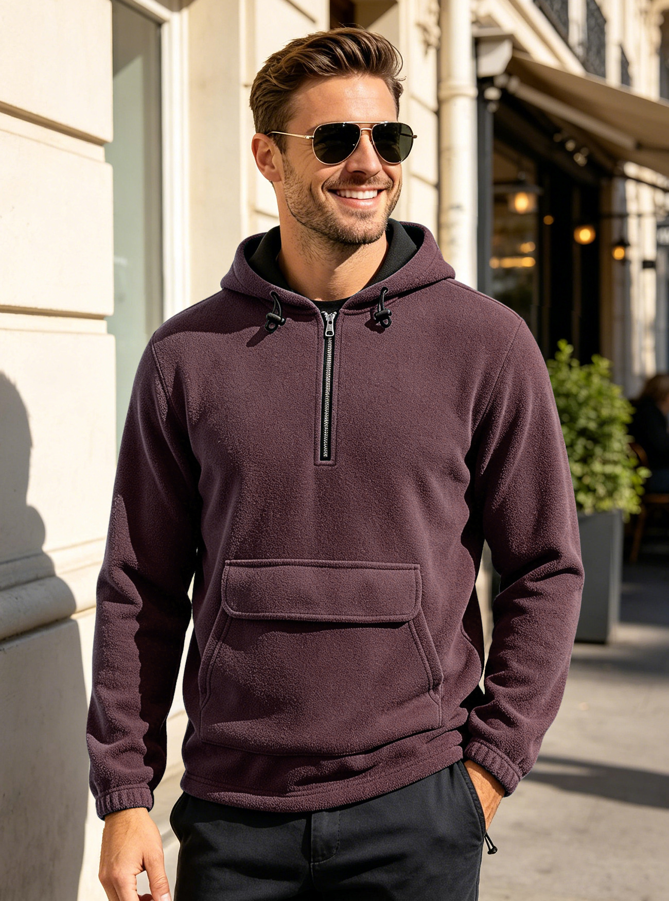 Transfronterizo Amazon hombre Shake-off semi-cremallera chaqueta con sombrero cálida otoño-invierno chaqueta americana