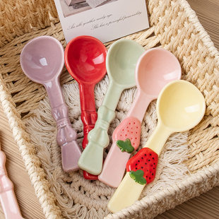 Cute strawberry with bow, creative ceramic high quality dessert spoon, DIY