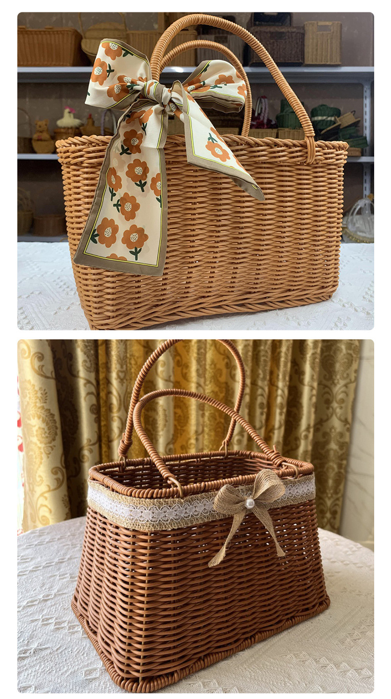 1498g Weight Storage Basket Storage & Cleaning Casual Pastoral Solid Color Imitation Rattan Storage Basket