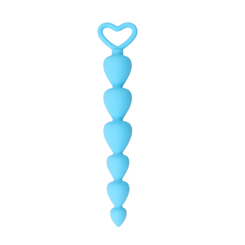 Silicone Heart-Shaped Anal Beads Plug, Berry Colour, Manual Non-Vibrating Design — detail image 7