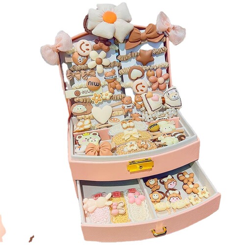 Cute little girl hair accessories set gift box girl hairpin hairpin princess birthday gift rubber band headwear jewelry box