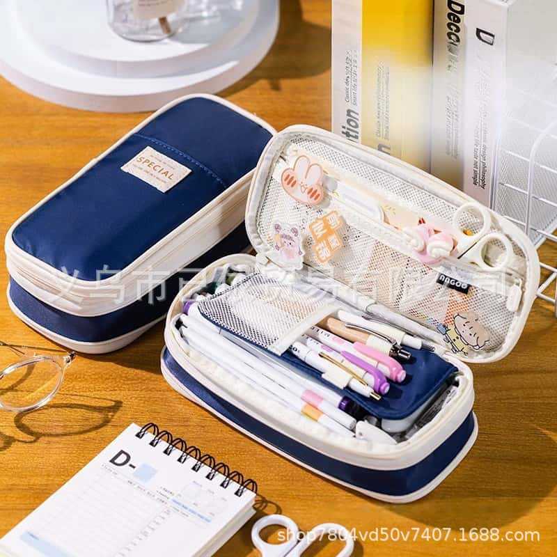 Bolsa de bolígrafo de gran capacidad para estudiantes de primaria simple serie de macarón bolsas de bolígrafo de separación multicapa multifuncional caja de papelería de alto valor facial