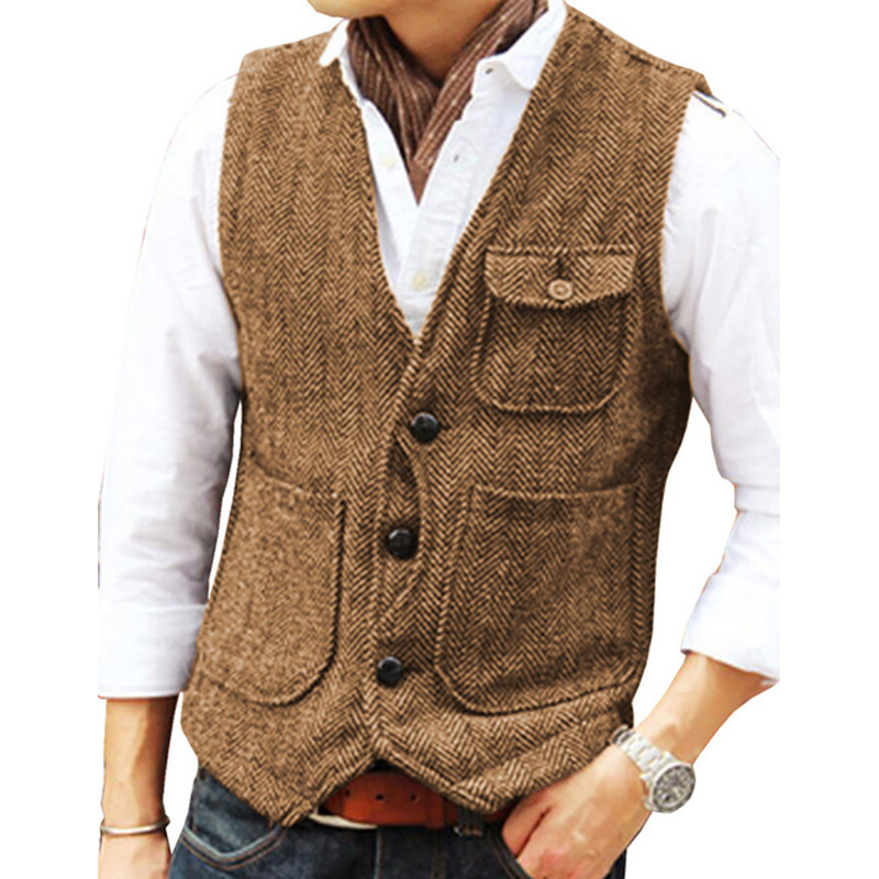 Factory Sent Men's Vest Amazon Explosions Woolen Single-breasted Vest Men's Suit British Vintage Vest 13