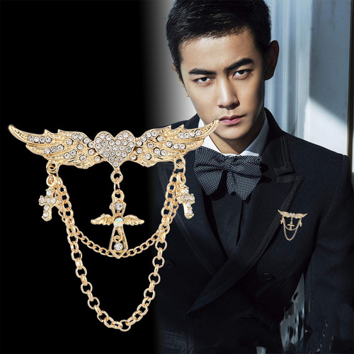 Cross-border best-selling men's fashion suit brooch simple diamond fringe metal wedding dress suit lapel pin