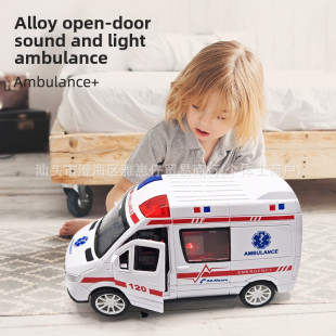 Children's Alloy Fire Truck Toy Car Simulation Pull-Back Pickup Truck Model Sanitation Engineering Police Ambulance Wholesale