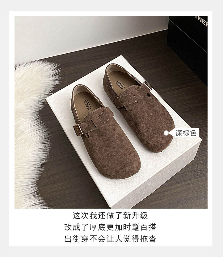 Giày lười da bò bít mũi quai hậu có khóa, đế cao 3 cm — Màu caramel, Màu mơ, Màu nâu đậm chi tiết 9