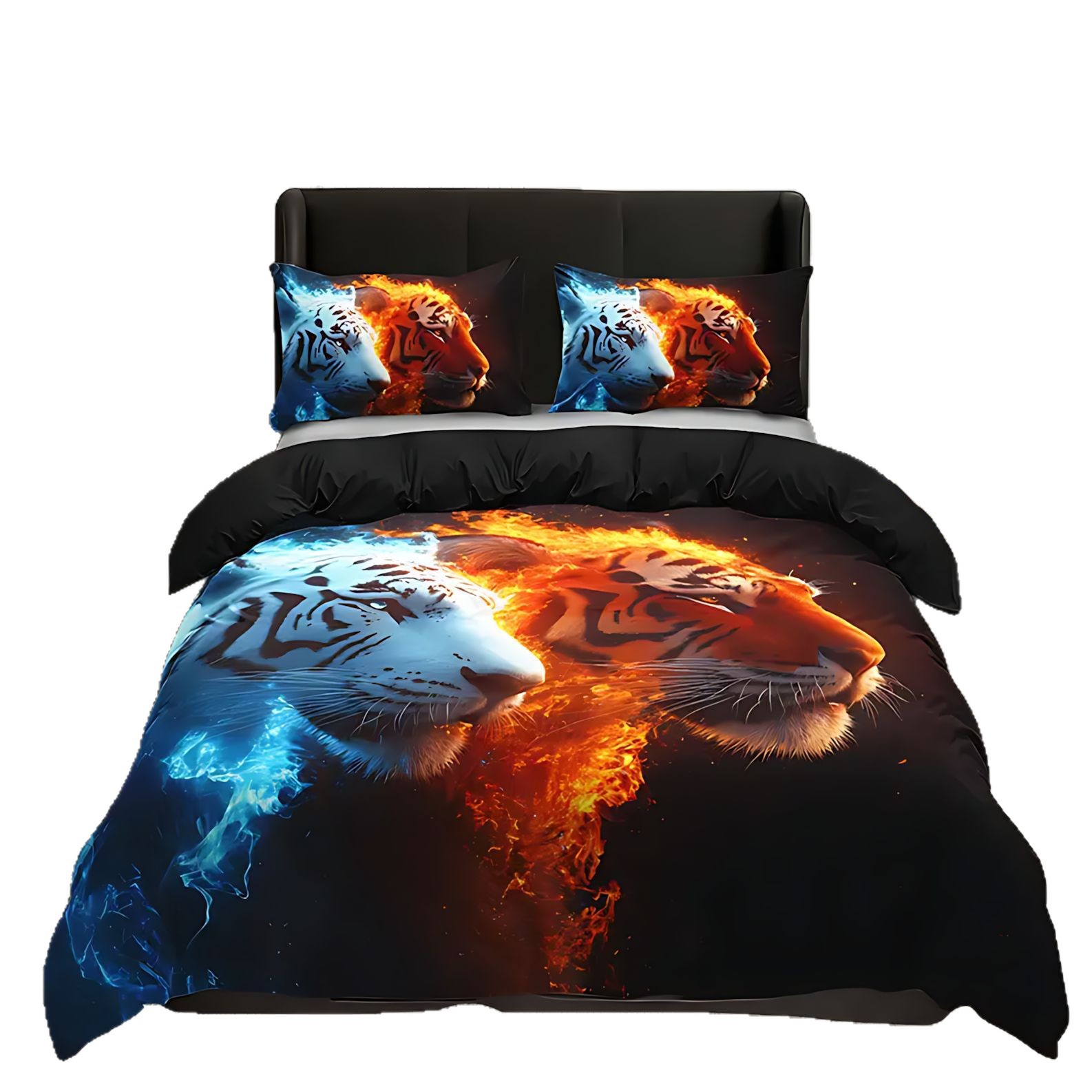 TEMU / JIT Nuevo producto transfronterizo Flame Tiger casa abrasión colcha de cama cubierta de almohada conjunto de ropa de cama para diseñar