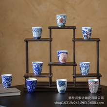 陶瓷茶杯套装功夫茶具品茗杯青花釉下复古茶盏闻香杯青花陶瓷茶具