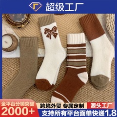 秋冬日系ins潮中筒袜加厚长筒袜秋冬甜美蝴蝶结保暖毛圈袜袜子女