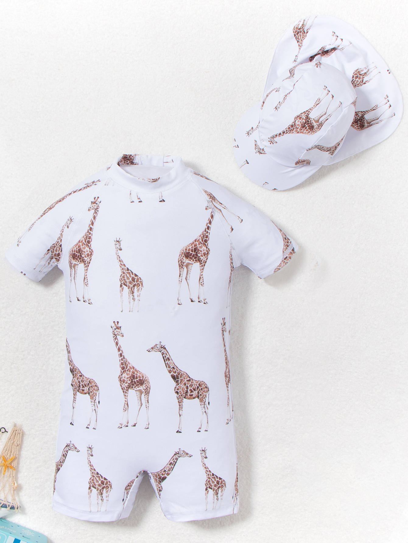 Fashionable Boys' One-Piece Cartoon Print Hooded Swimsuit with Zipper for Easy Wearing, Suitable for Export and Cross-Border Sales