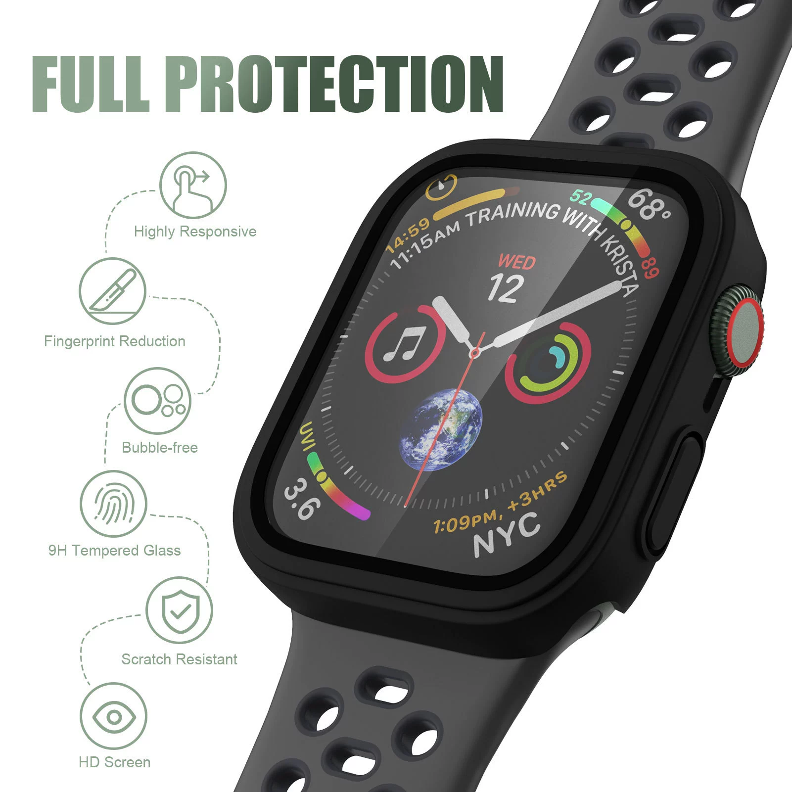 Совместимый чехол для AppleWatch 7/8 поколения двойной слой PC+стекло защитная оболочка интегрированная чехол Apple