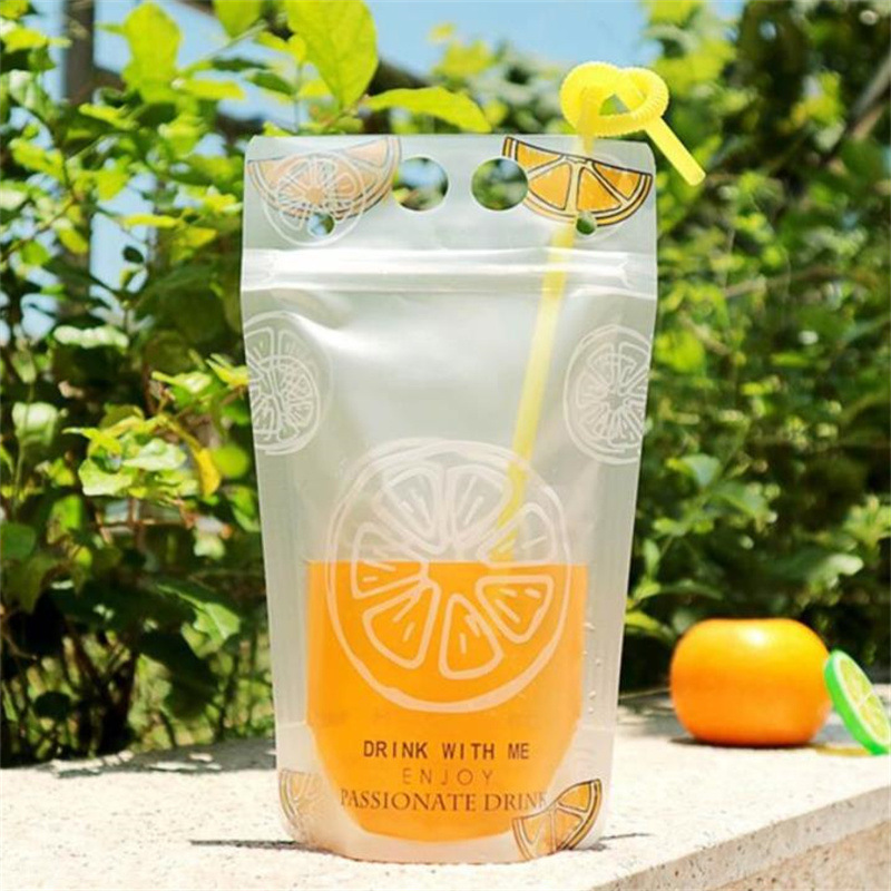 手提式带吸管奶茶果汁饮料袋 便携旅行野餐户外饮料包装袋 5只装