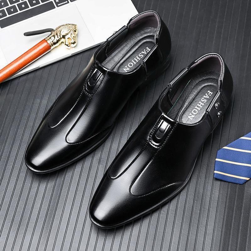 Spring and Autumn Men's Business Dress Shoes Leather Shoes Youth Leg Pointed Men's Shoes British Shoes Black Wedding Work Shoes