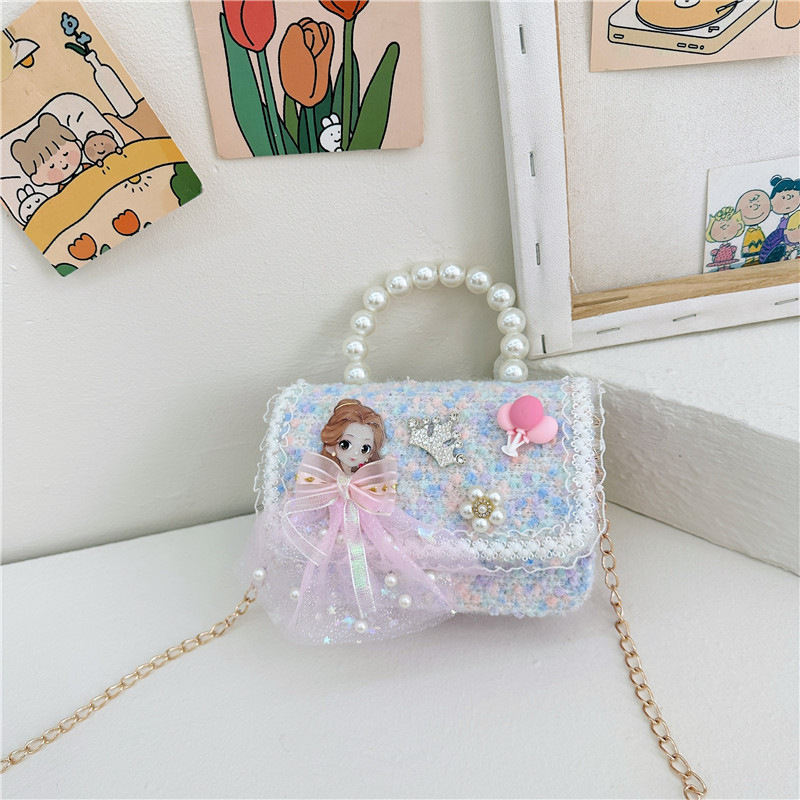 Bolso DE LOS NIÑOS 2024 nuevas Chicas lindas bolsa de mensajero princesa occidental accesorios bolsa Chanel estilo perla cadena bolsa