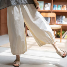 2025夏季花苞灯笼裤日系文艺松紧高腰纯色复古抽褶宽松九分裤女