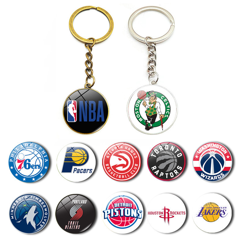 Cross-border accessories NBA team logo Lakers Warriors Time Gem Key Chain Basketball Fans Gift Peripheral Pendant