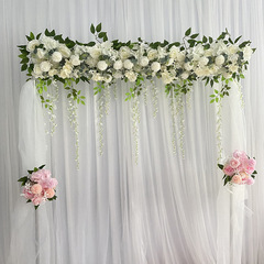 Simulated wedding flower row, long forest scene layout, wedding scene fake flowers, simulated flower path, flower row arch