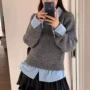 秋冬独特小众撞色针织衫