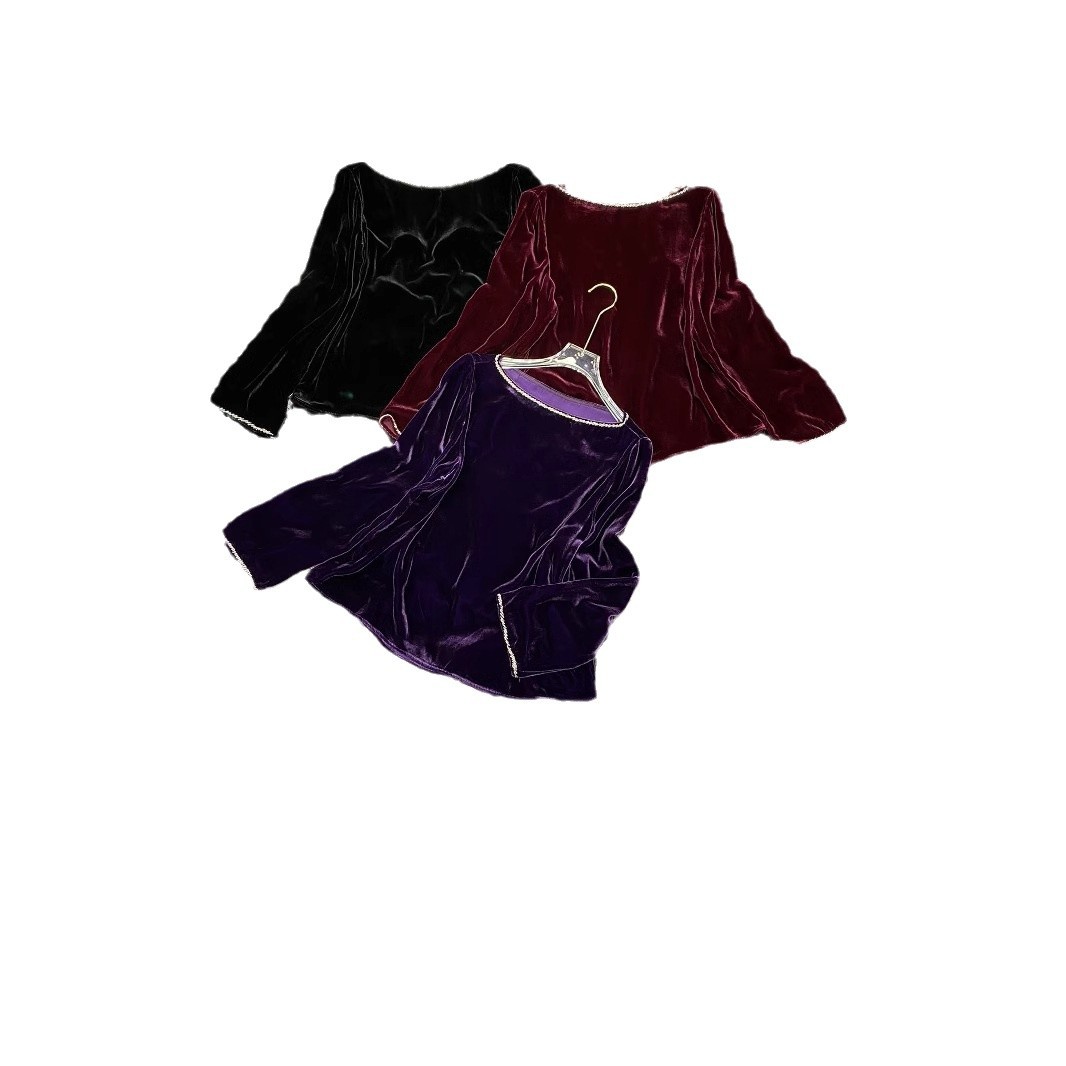 2025 Silk Velvet Pure Handmade Beading Design Round Neck Simple