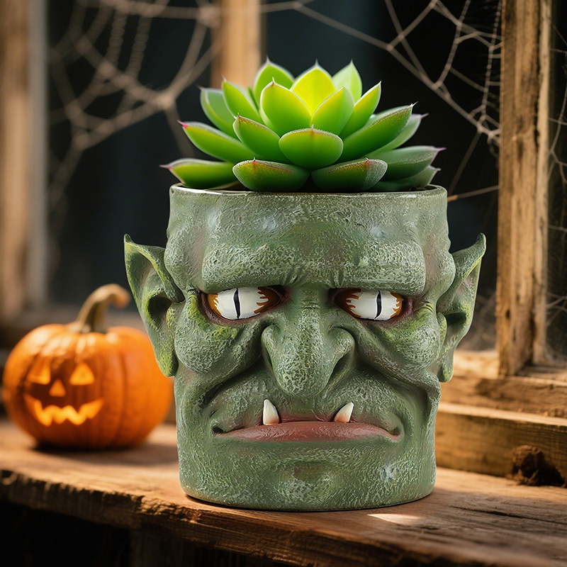  creative face Ghost Head funny horror expression resin flower pot garden desktop succulent green plant pot decoration