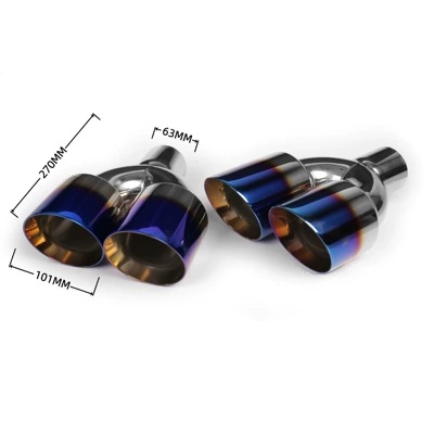 Car modification stainless steel blue tailpipe universal dual outlet exhaust pipe tip, divided into left and right dual pipes with blue-plated tail tips (Exhaust pipe) - 02-52009l-101mm-blue-plated-welded-edge-priced-per-single-piece-left-or-right
