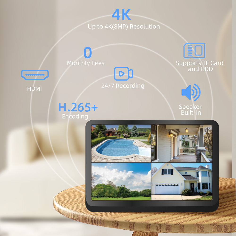 ICSEE 8MP WiFi NVR Seti Çift Lens PTZ IP Kamera 8CH Akıllı Ev Gece Görüşü