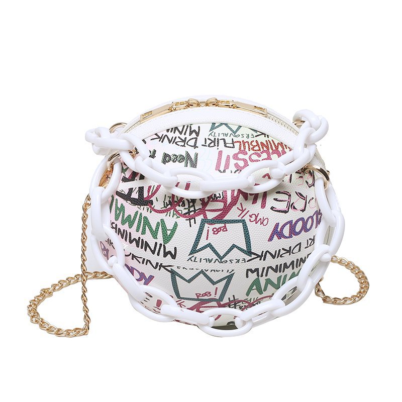 Bolso de hombro transfronterizo, tendencia de moda femenina, bolso de baloncesto de graffiti, bolso de mensajero de cadena de letras de calle con personalidad