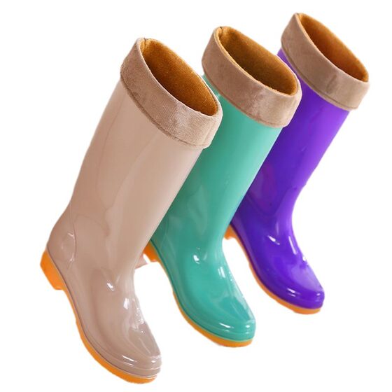 Women's Mid-barrel Waterproof High-barrel Non-slip Rain Boots Women's Short-barrel Adult Warm Cotton-padded Kitchen Low-barrel Water Boots for Women