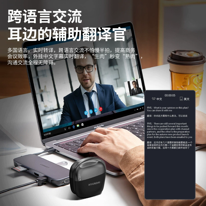 Гарнитура беспроводная Y3Pro с ИИ и Bluetooth, современная, перевод в реальном времени на 144 языка, одновременно голосовой перевод и трансляция