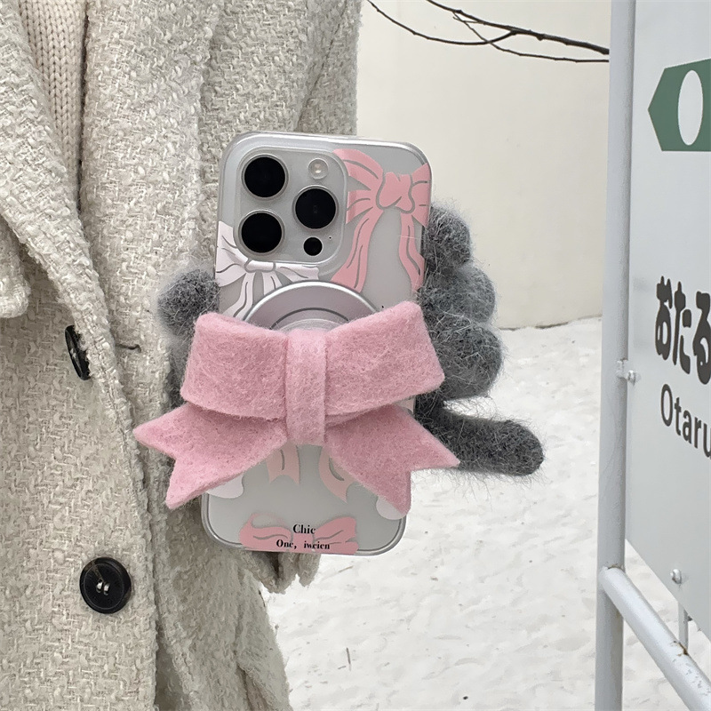Coque coréenne simple à nœud papillon et étoiles pour iPhone 17/16 Pro Max/15/14, motif cœur girly_voghion.com