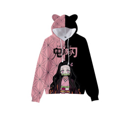 3d日漫鬼魅の刃プリントキャラクター服猫耳連帽衛衣子供服成人衛衣来図制