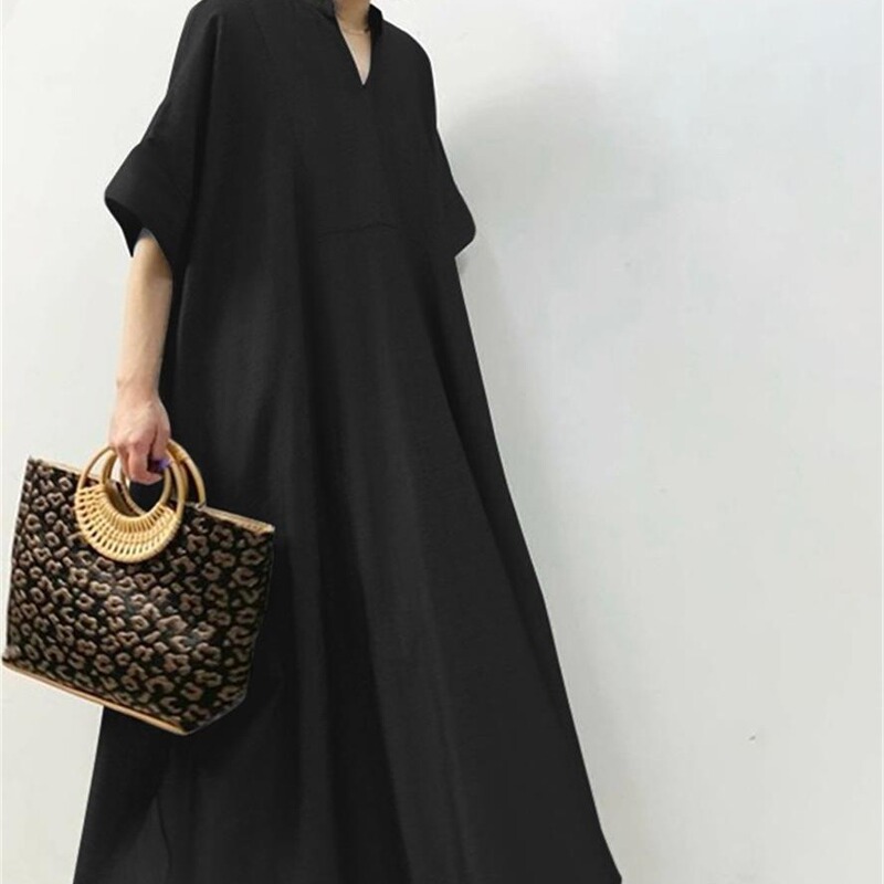 2022 Spring and Summer Amazon Dress New Women's Solid Color Quarter Sleeve Long Skirt Casual Women's Skirt Ready in Stock