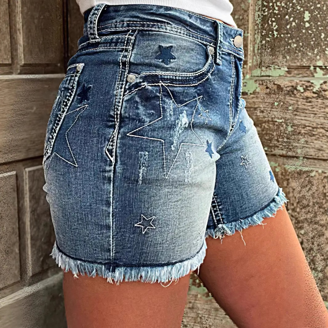 Shorts de Mezclilla Bordados para Mujer, Algodón Elástico image 4