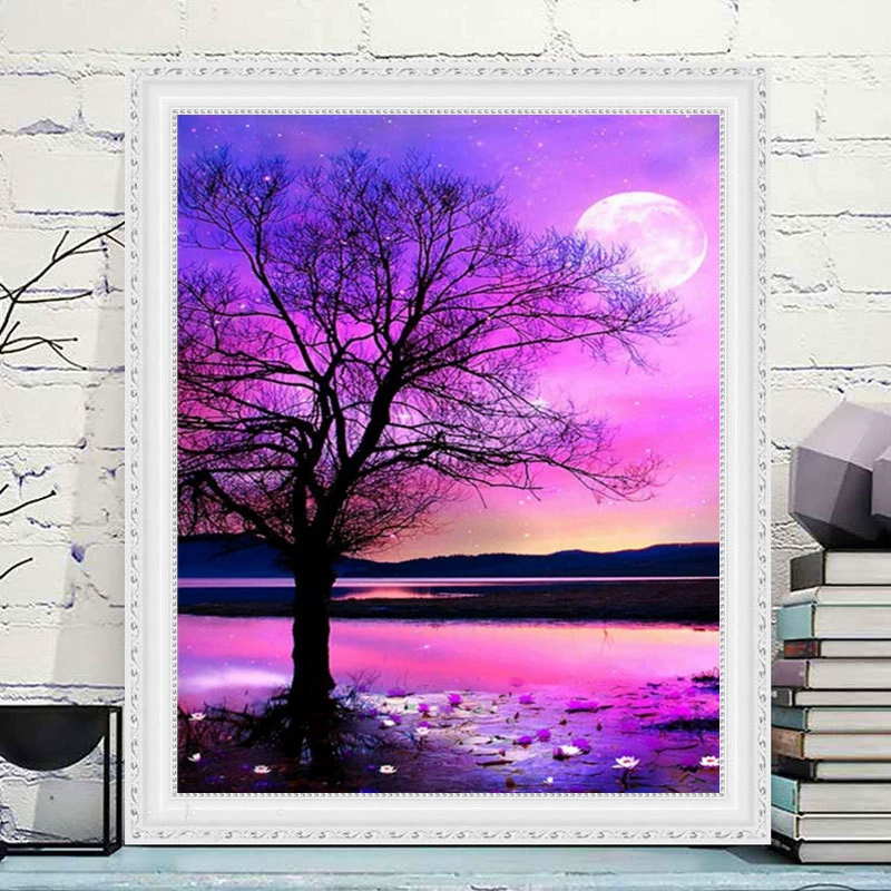 Кристальная живопись (Yiwu) 5D полный набор страз Moon & Landscape DIY, 30×40 см, струйные кристаллы