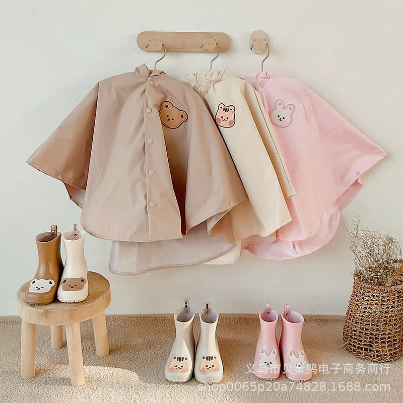 Korea 2023 New Kidsren's Cute Raincoat Ins Style Bear Cape Style Poncho Waterproof Male and Female Baby Raincoat