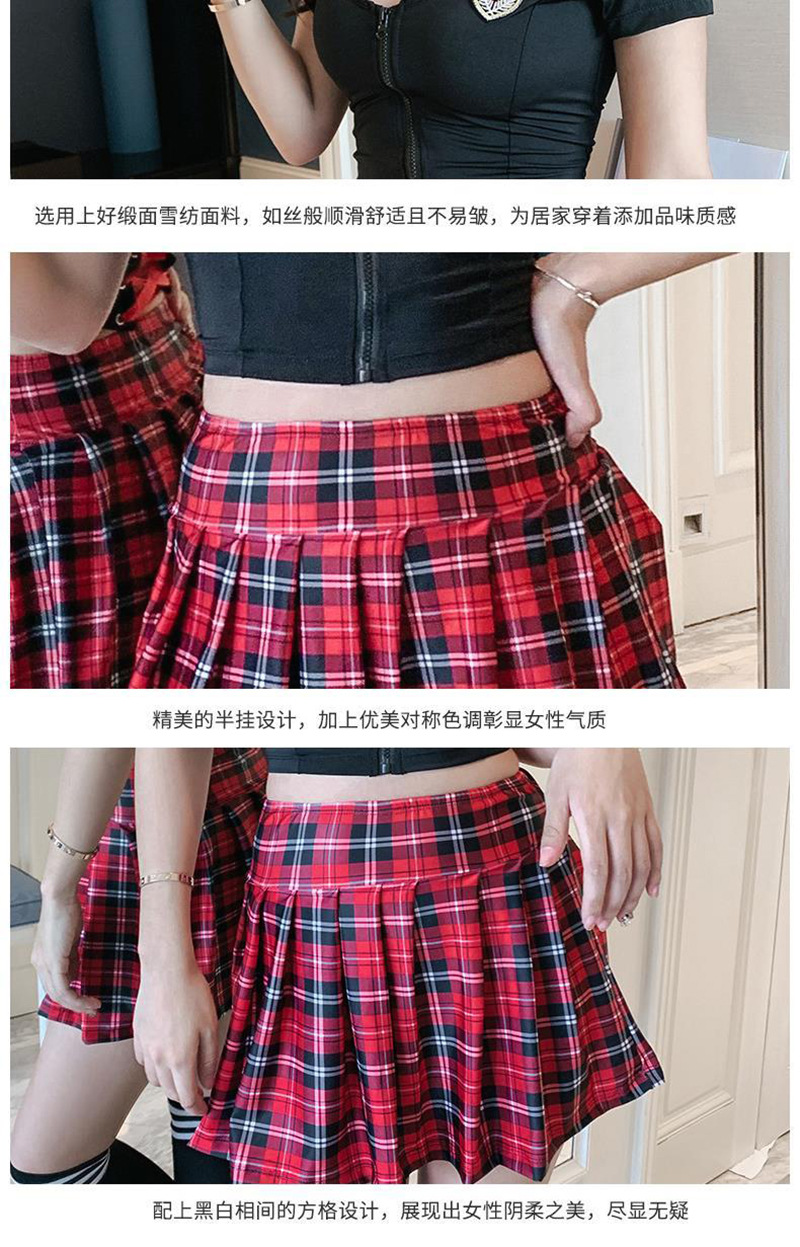 British College Style Student Uniform Costume Set with Plaid Skirt, Tie and Stockings — detail image 13