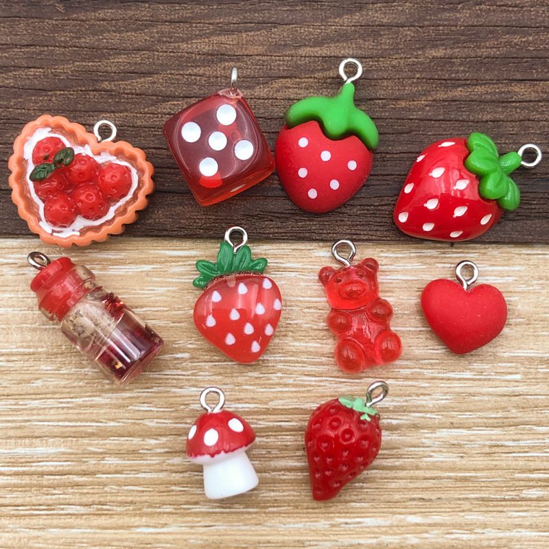 2g Weight Pendant Jewelry Making Type DIY Ornament Accessories Classification 10 Models Per Model 1, 10/Pack Quantity Resin Material Strawberry, Mushroom Pattern All Seasons Season Epoxy Design Cute Style 10 Models Per Model 1, 10/Pack Resin Strawberry Mushroom Pendant 7