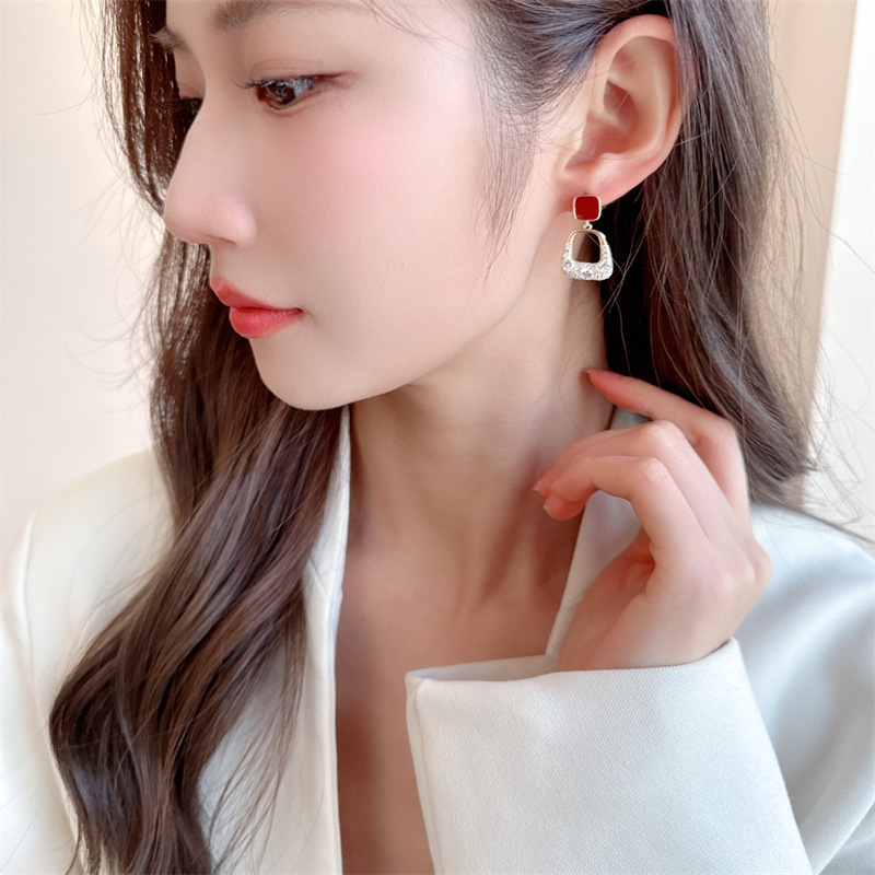 Ankola red earrings s925 silver needle simple and versatile premium zircon earrings_voghion.com