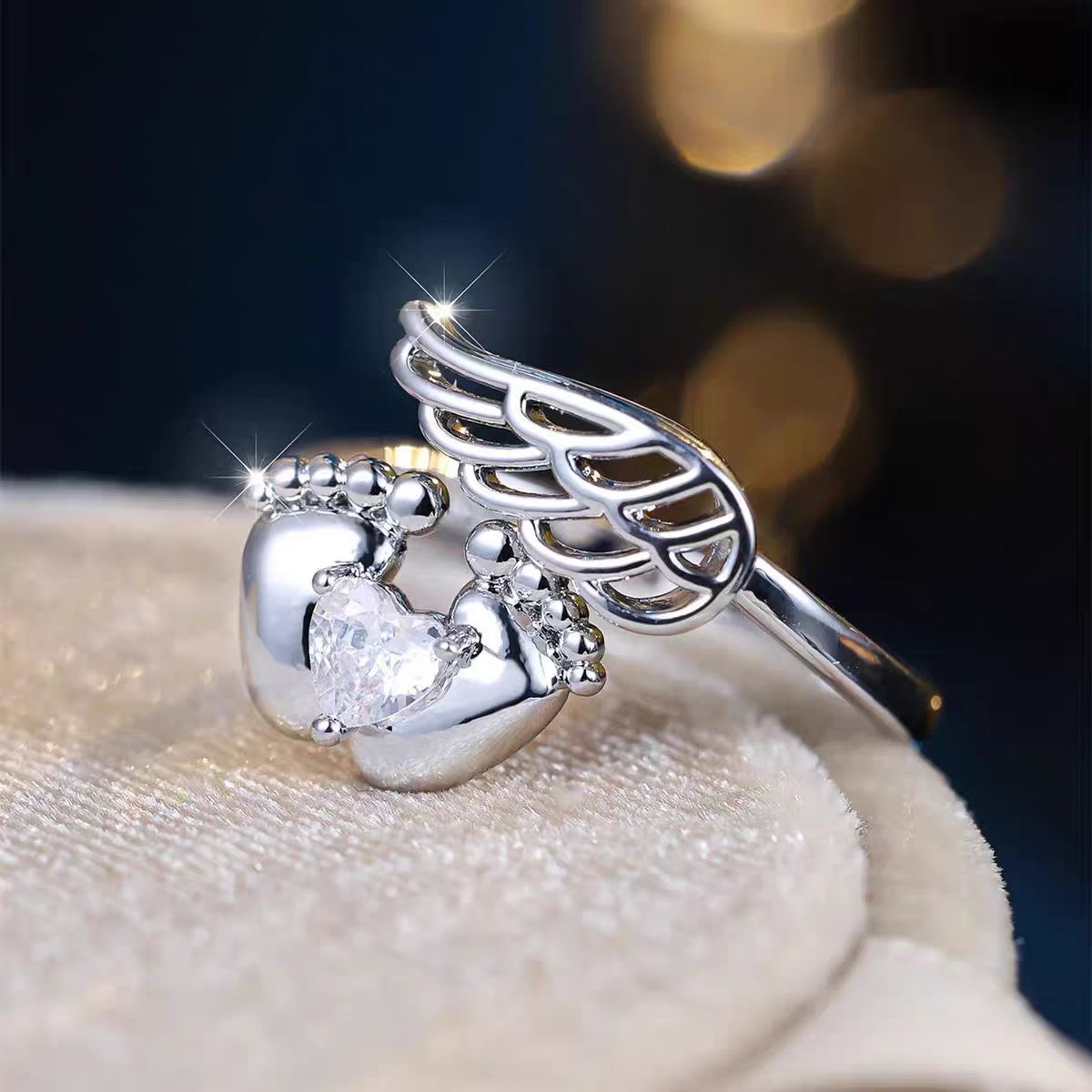 Unique Cute Little Toe Zircon Wing Diamond Ring Trendy Sparkling_voghion.com