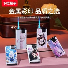 批发铁壳金属一体扣扣机直冲防风充气打火机拉布布卡通图案