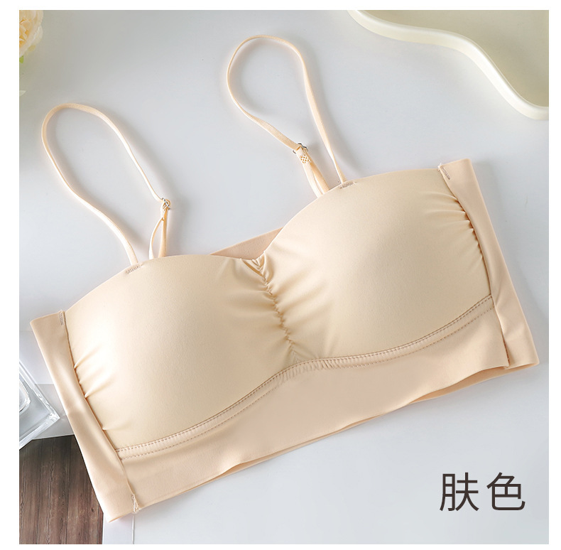 Espalda de belleza sin costuras camisola correa de hombro ajustable para mujer envuelta en el pecho sin anillo de acero Copa fija Sujetador de fondo anti-exposición ropa interior