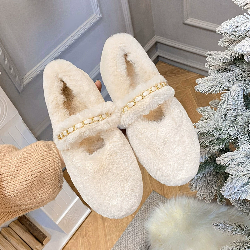 Женские меховые ботинки для зимней верхней одежды 2025, новые осенне-зимние ботинки-шапочки на флисовой подкладке, слипоны на плоской подошве, хлопковые ботинки больших размеров от 41 до 43.