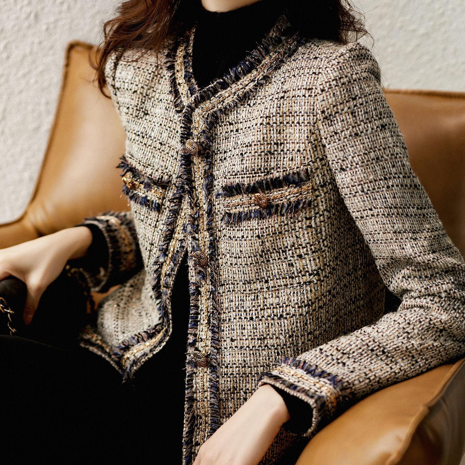 Women's Clothing high tech fantasy yarn retro small fragrance style tweed jacket with wool all match outerwear_voghion.com