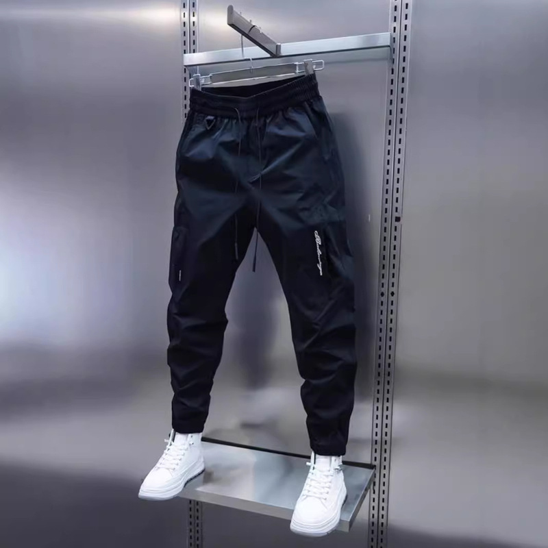 Summer Thin Men's Workwear Casual Pants Trendy New Solid Color Quick-drying Ankle Pants with Loose Waist Slim-fit Ankle Pants