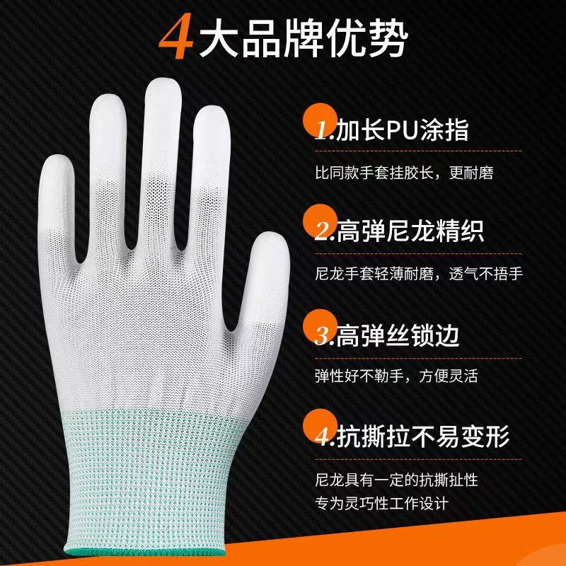 PU guantes de dedo de palma al por mayor blancos sin polvo guantes antiestáticos para trabajo seco guantes de protección laboral de nylon resistentes al desgaste